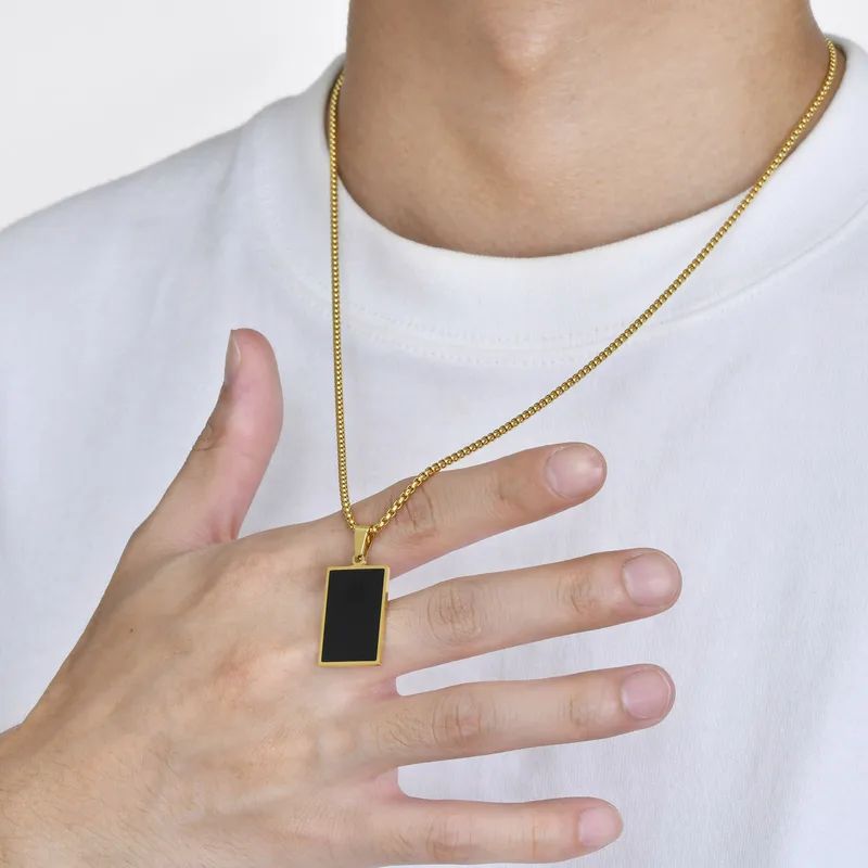 Rectangular Black Pendant Necklace - Image 3