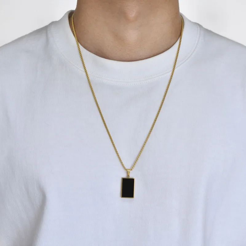Rectangular Black Pendant Necklace - Image 4