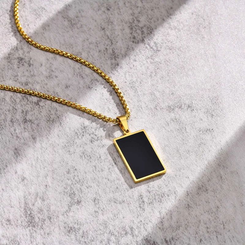 Rectangular Black Pendant Necklace - Image 2