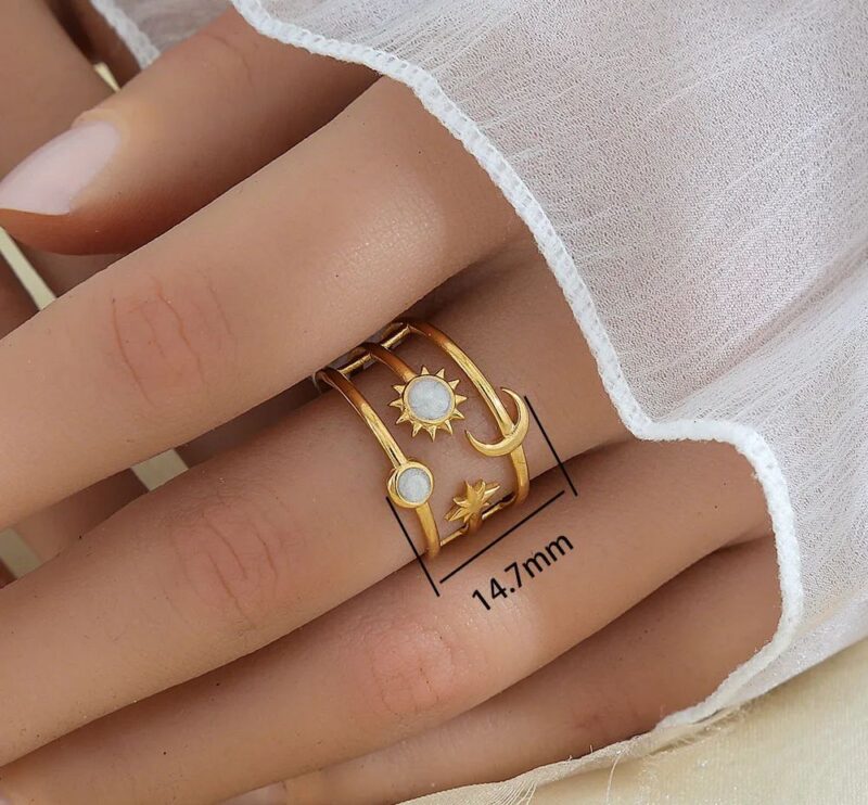 Gold Celestial & Statement Rings Collection – Adjustable Moon, Star, Heart, Mother of Pearl, Wave, and Twisted Bands - Image 4