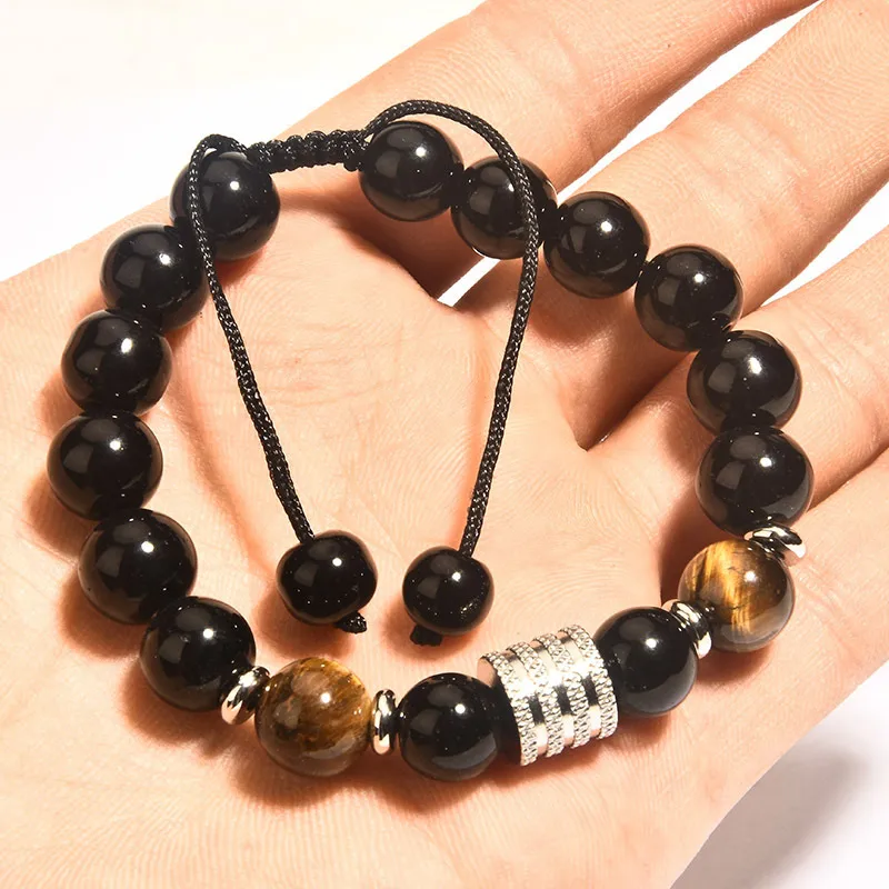 Black Onyx & Tiger Eye Adjustable Beaded Bracelet - Image 4