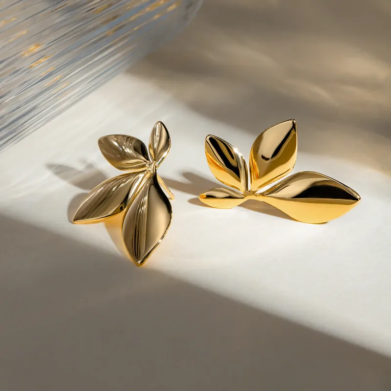 Golden Leaf Statement Stud Earrings - Image 4