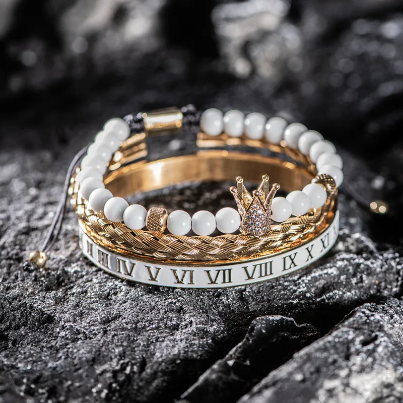 Crown Charm Roman Numeral Bracelet Set - Image 3