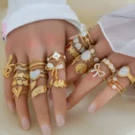 Gold Celestial & Statement Rings Collection – Adjustable Moon, Star, Heart, Mother of Pearl, Wave, and Twisted Bands