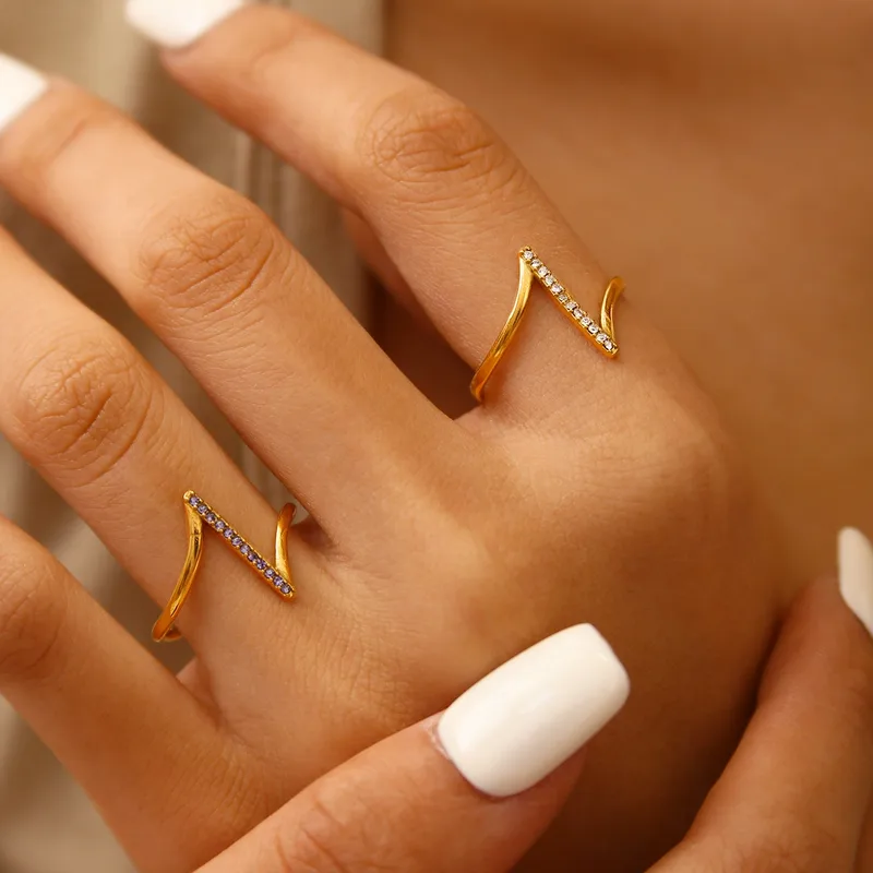 V-Shape Ring with Crystals - Image 5