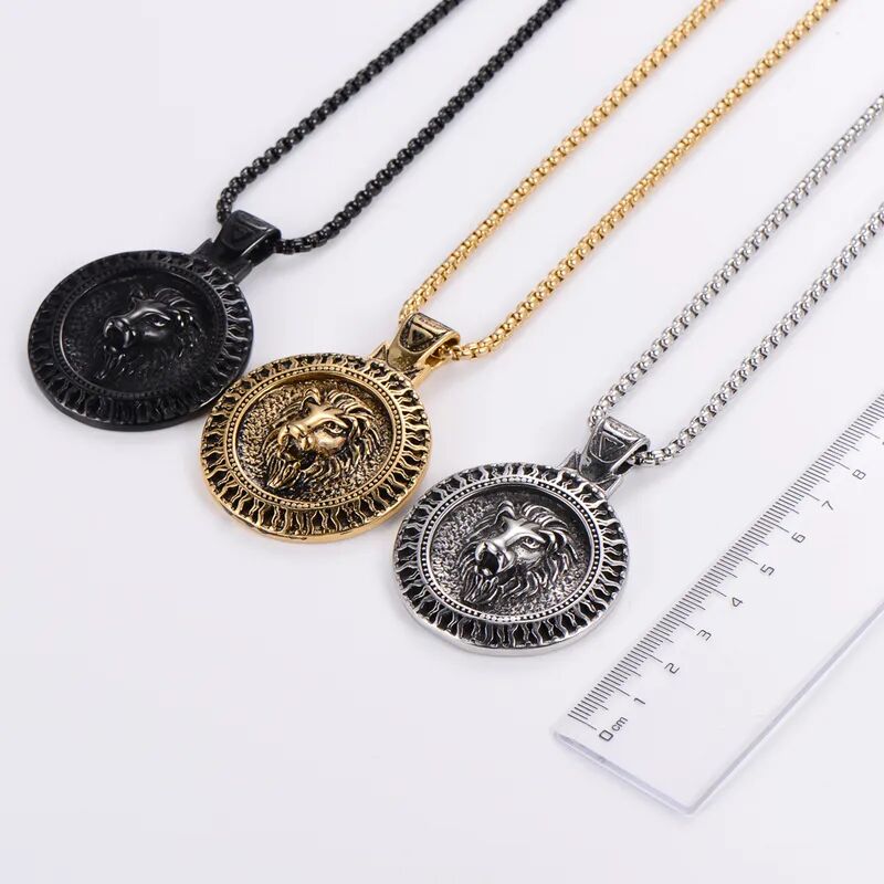 Lion Head Medallion Pendant Necklace - Image 2