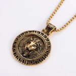 Lion Head Medallion Pendant Necklace