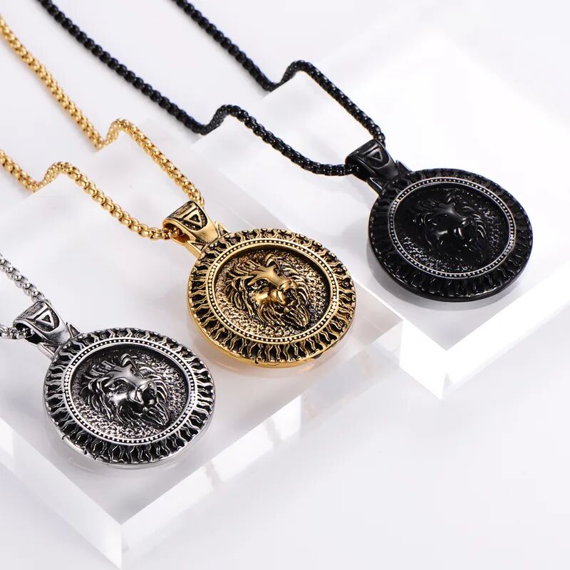 Lion Head Medallion Pendant Necklace - Image 3
