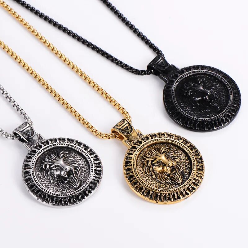 Lion Head Medallion Pendant Necklace - Image 5