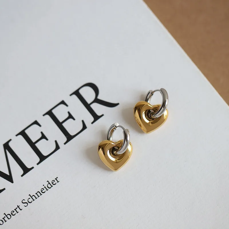 Golden Heart Charm Hoop Earrings - Image 3