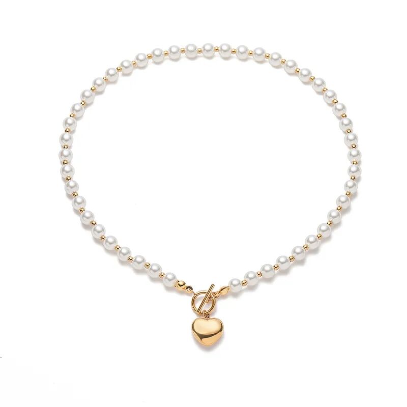 Pearl Necklace with Gold Heart Pendant