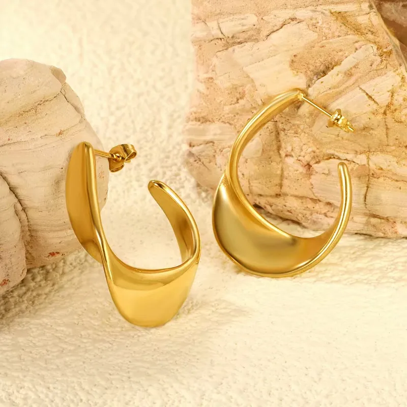 Golden Crescent Hoop Earrings - Image 5