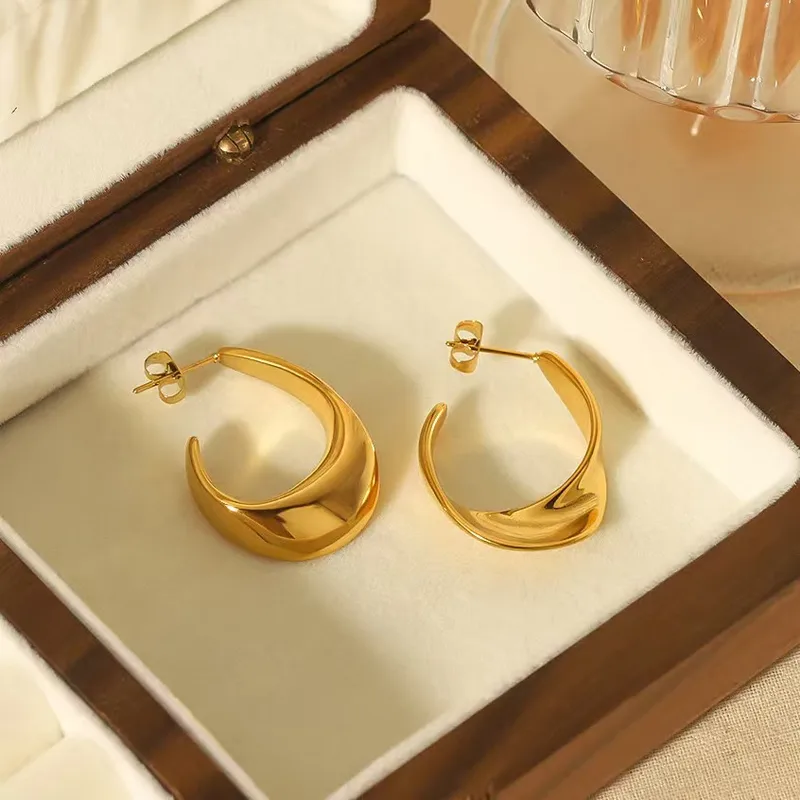 Golden Crescent Hoop Earrings - Image 3