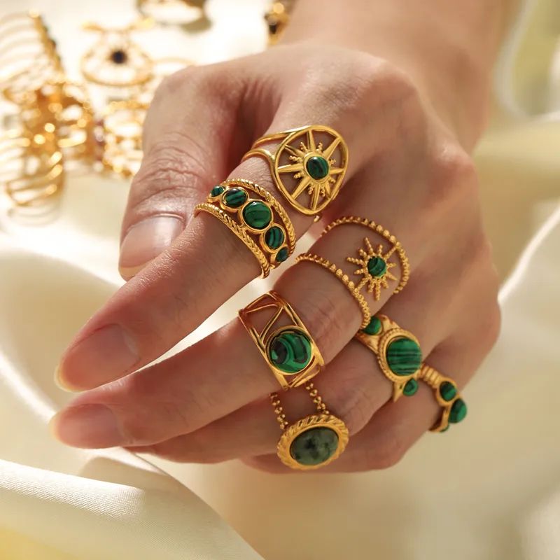 Green Malachite Statement Rings