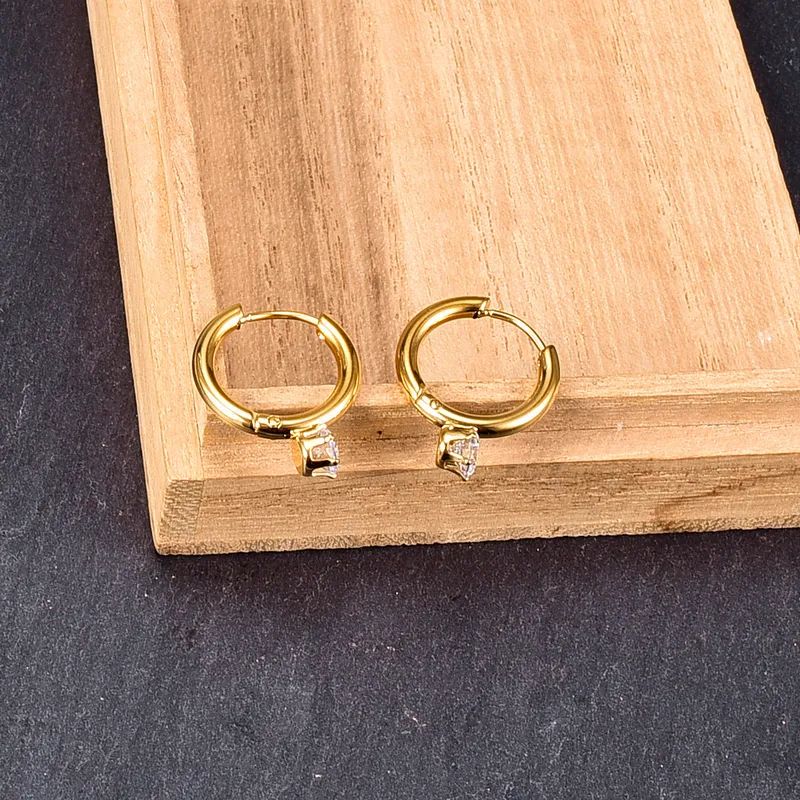 Gold Hoop Earrings with Center Stone - Image 8