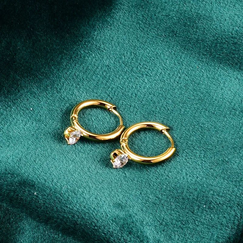 Gold Hoop Earrings with Center Stone - Image 4