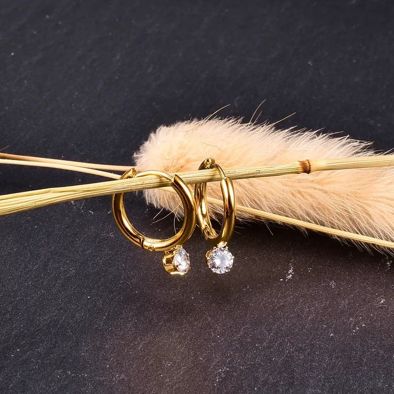 Gold Hoop Earrings with Center Stone - Image 5
