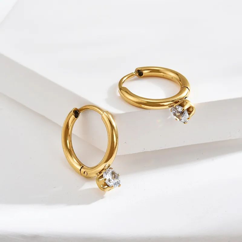 Gold Hoop Earrings with Center Stone - Image 6