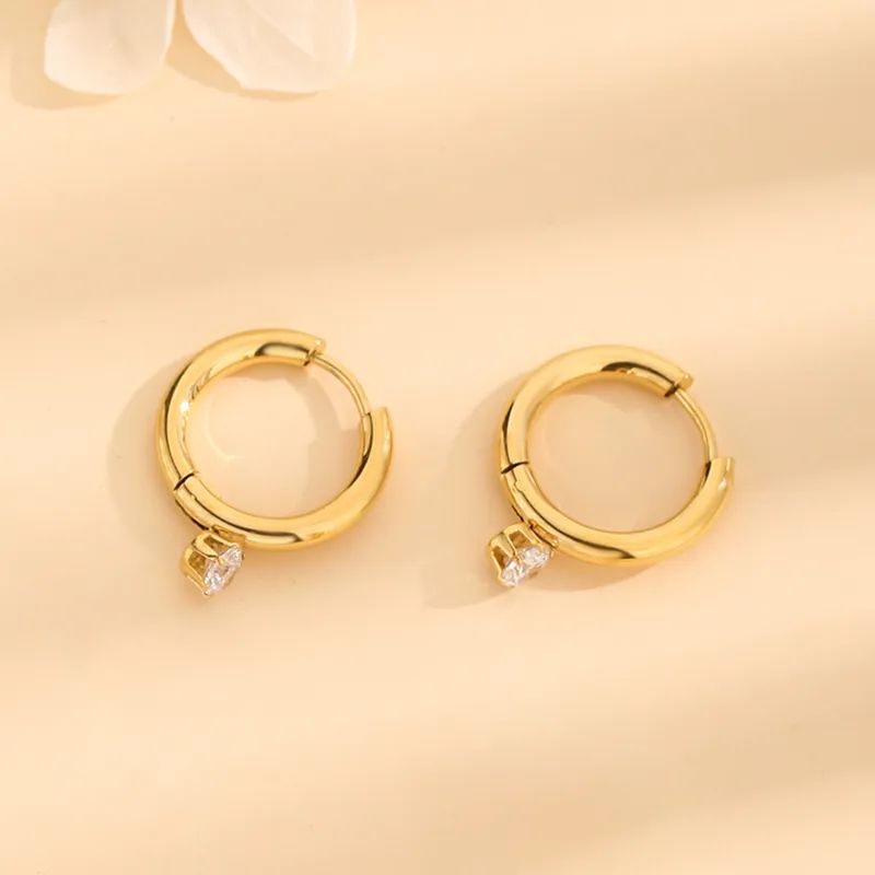 Gold Hoop Earrings with Center Stone - Image 7