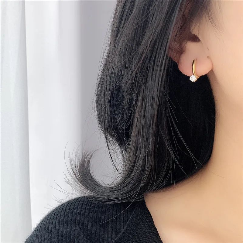 Gold Hoop Earrings with Center Stone - Image 9