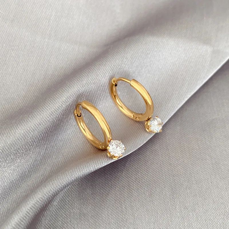 Gold Hoop Earrings with Center Stone - Image 3