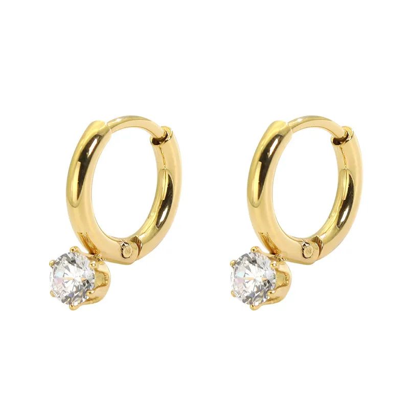 Gold Hoop Earrings with Center Stone