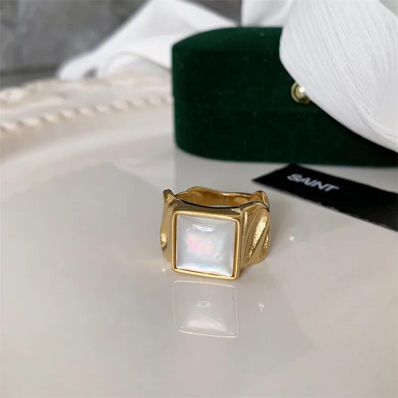 Golden Square Mother-of-Pearl Statement Ring - Image 2