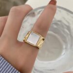 Golden Square Mother-of-Pearl Statement Ring