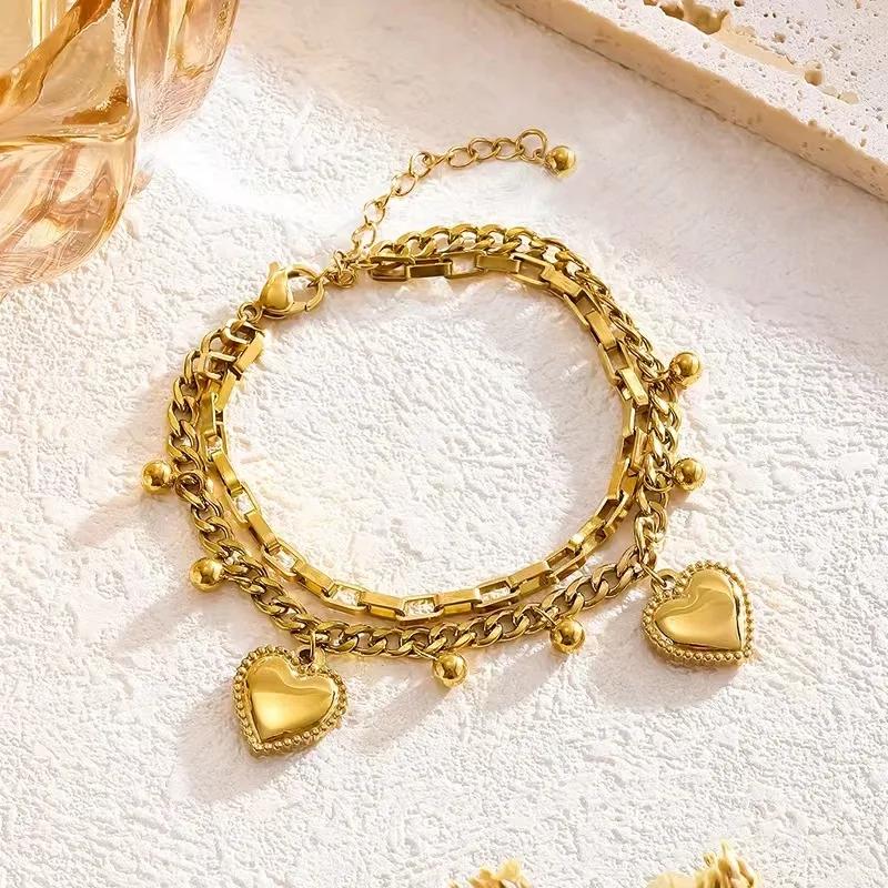 Heart Charm Layered Bracelet - Image 3