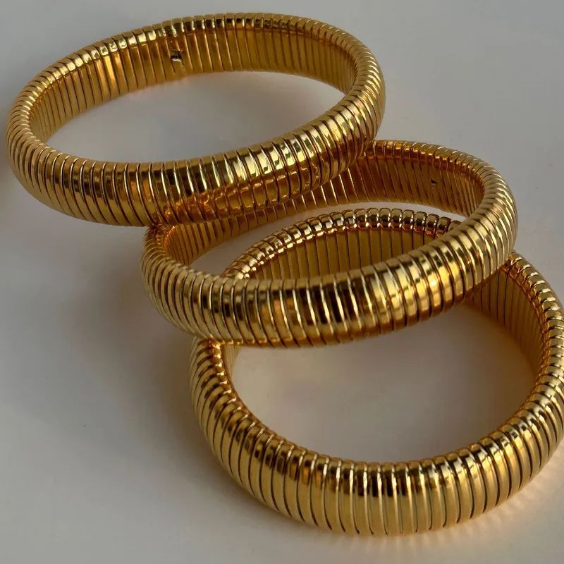 Golden Ribbed Cuff Bracelet - Image 2