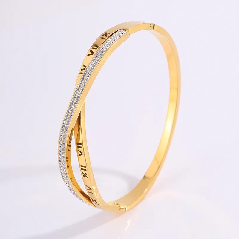 Rose Gold Roman Numeral Crossover Bangle