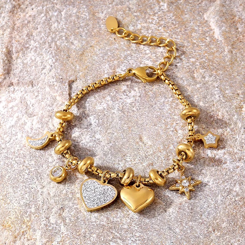 Charm Bracelet with Hearts, Moon, and Star - Image 5
