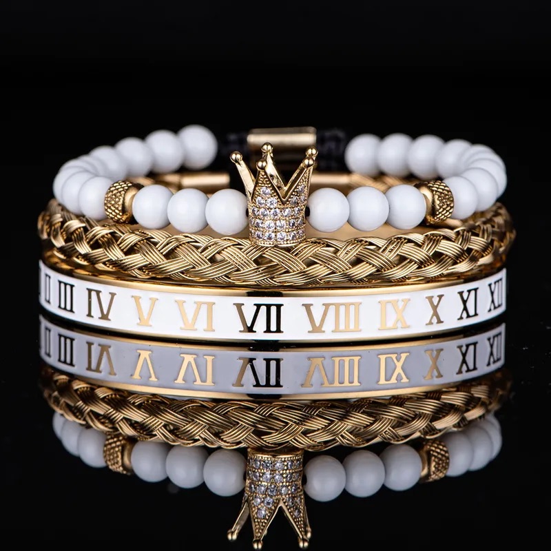 Crown Charm Roman Numeral Bracelet Set - Image 2