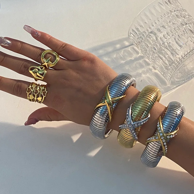 Luxury Gold-Plated X-Design Statement Bangle - Image 4