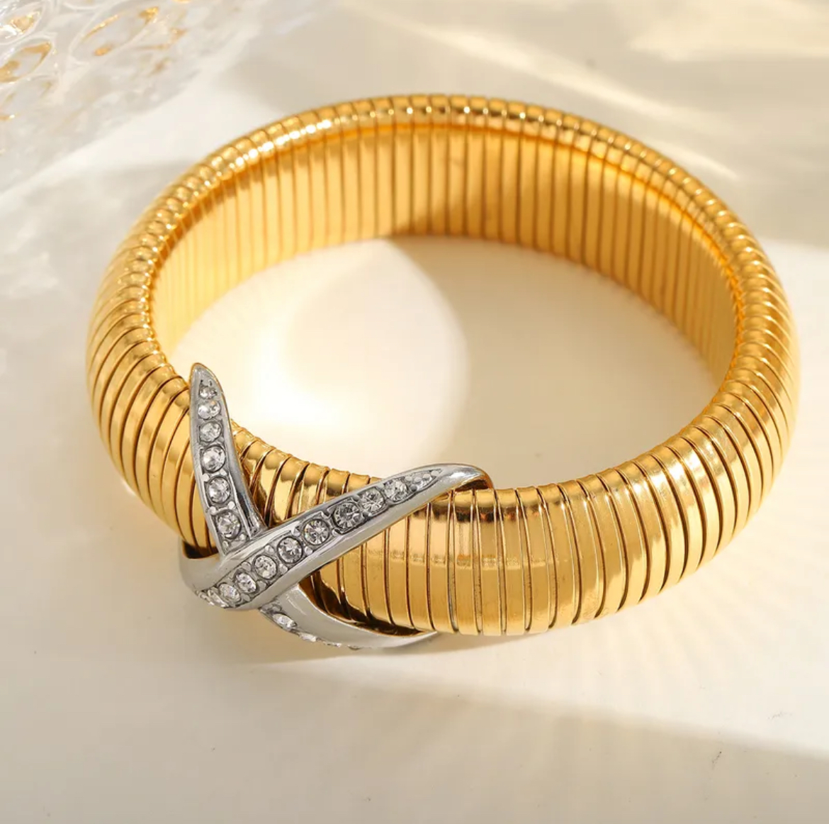 Luxury Gold-Plated X-Design Statement Bangle - Image 3