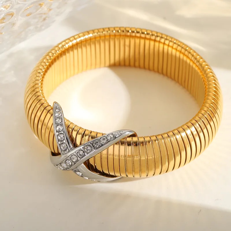 Luxury Gold-Plated X-Design Statement Bangle