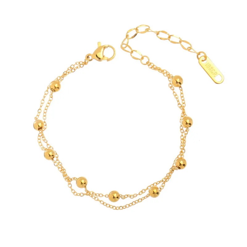 Gold Beaded Double Chain Bracelet