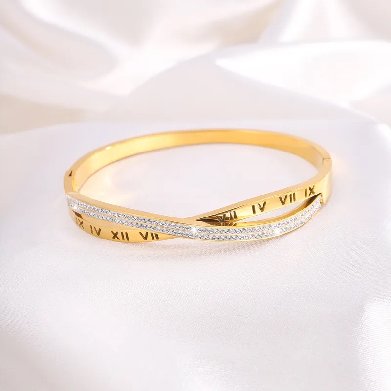 Rose Gold Roman Numeral Crossover Bangle - Image 5