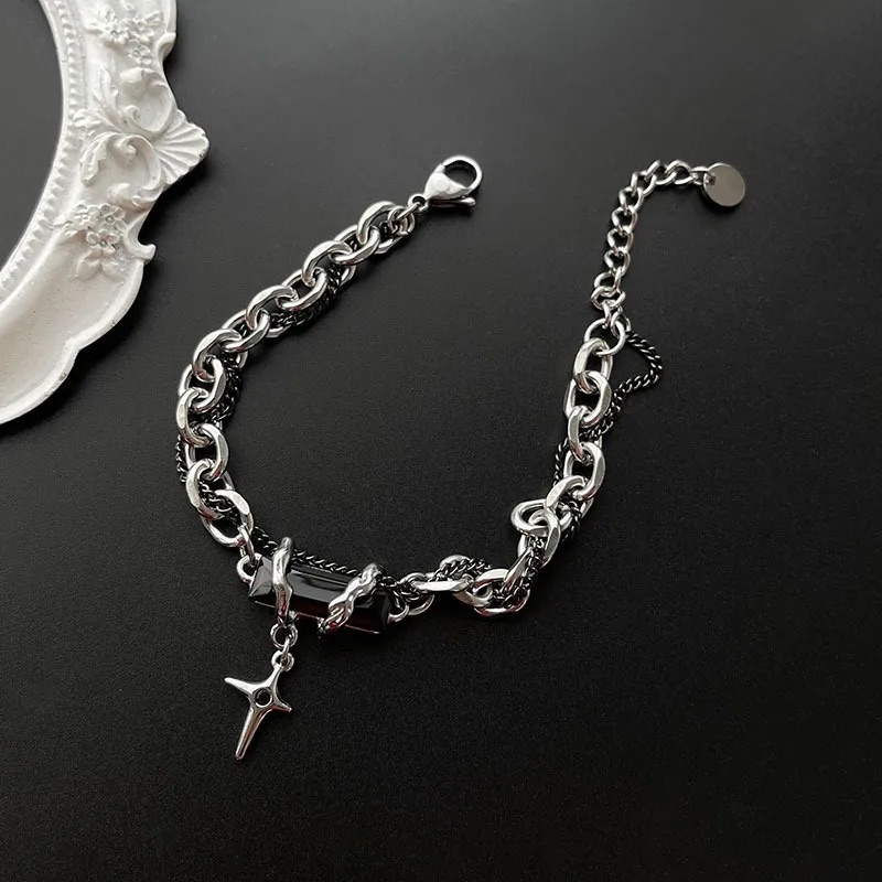 Silver Gothic Bracelet with Cross Charm - Image 2