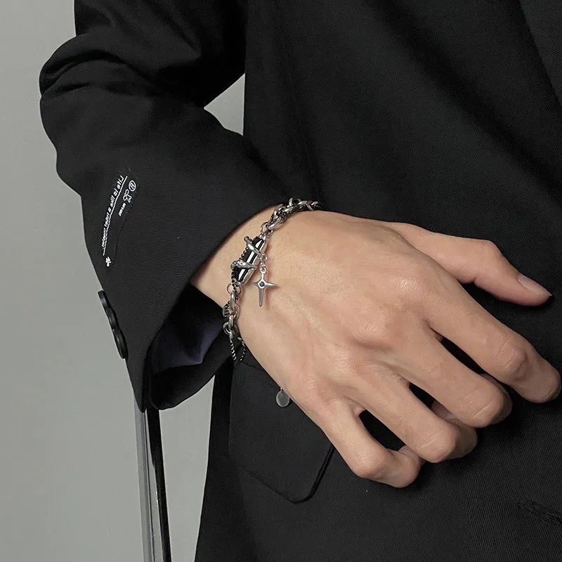 Silver Gothic Bracelet with Cross Charm - Image 3