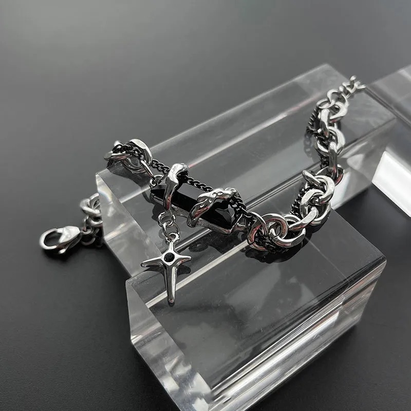 Silver Gothic Bracelet with Cross Charm - Image 4