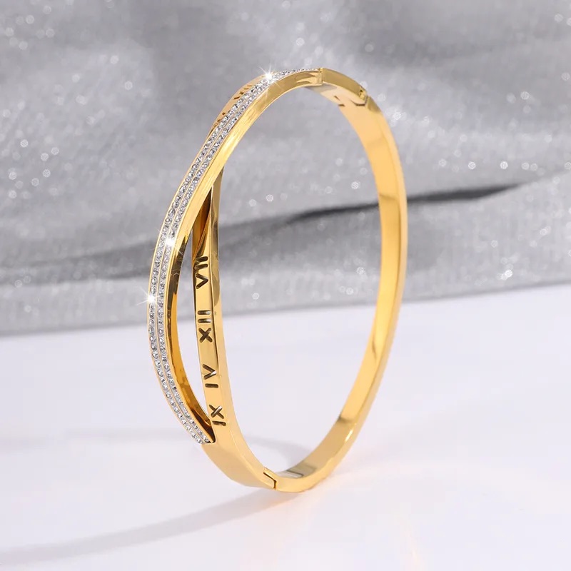 Rose Gold Roman Numeral Crossover Bangle - Image 6