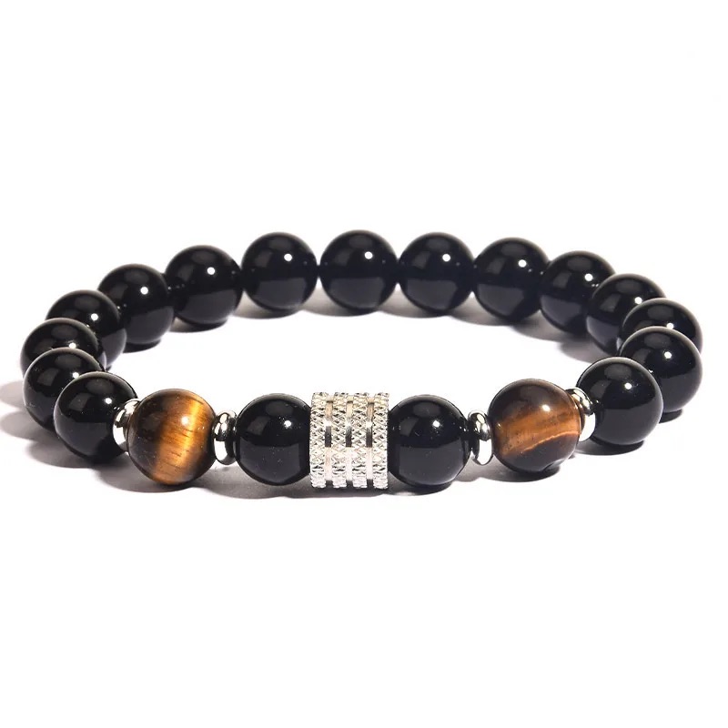 Black Onyx & Tiger Eye Adjustable Beaded Bracelet