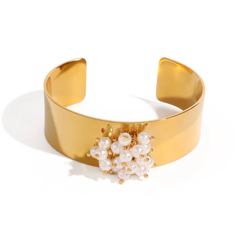 Pearl Cluster Statement Cuff Bracelet