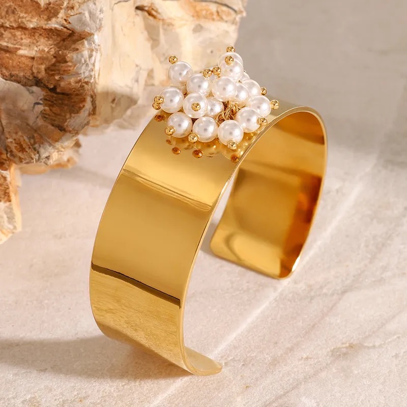Pearl Cluster Statement Cuff Bracelet - Image 6