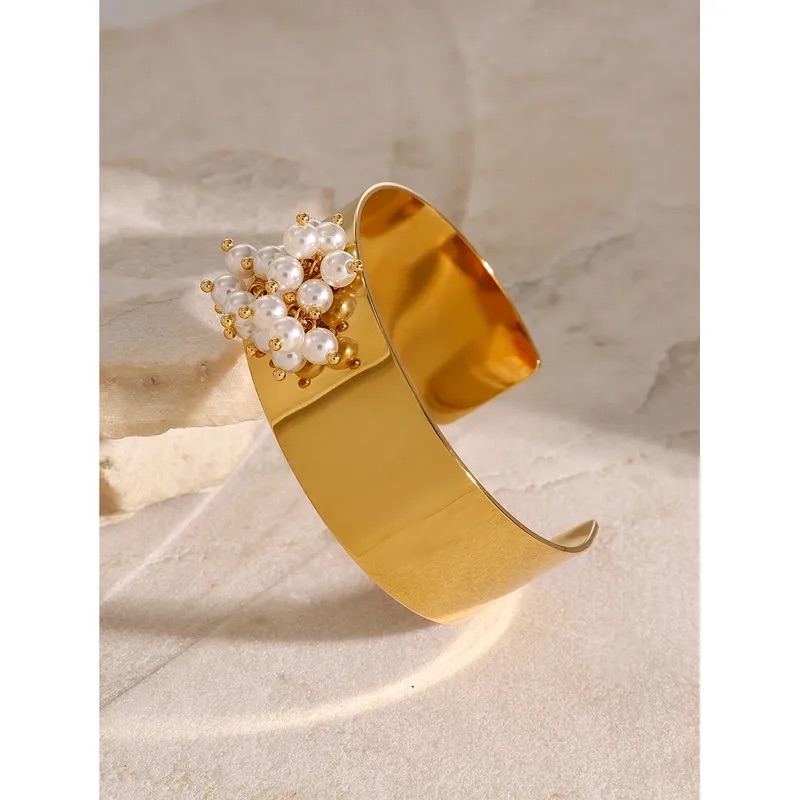 Pearl Cluster Statement Cuff Bracelet - Image 5