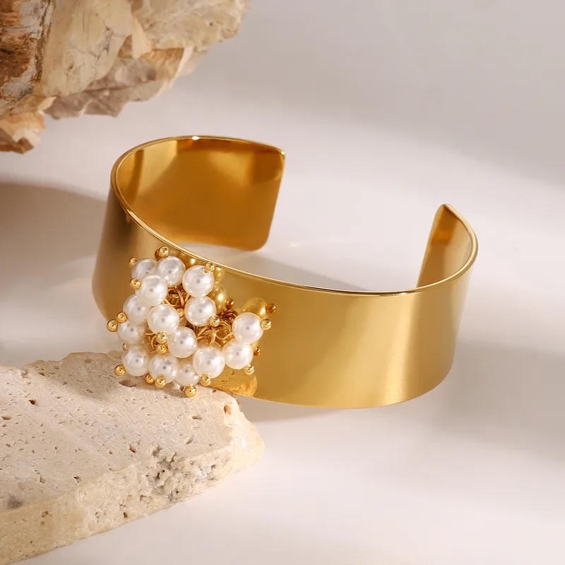 Pearl Cluster Statement Cuff Bracelet - Image 4