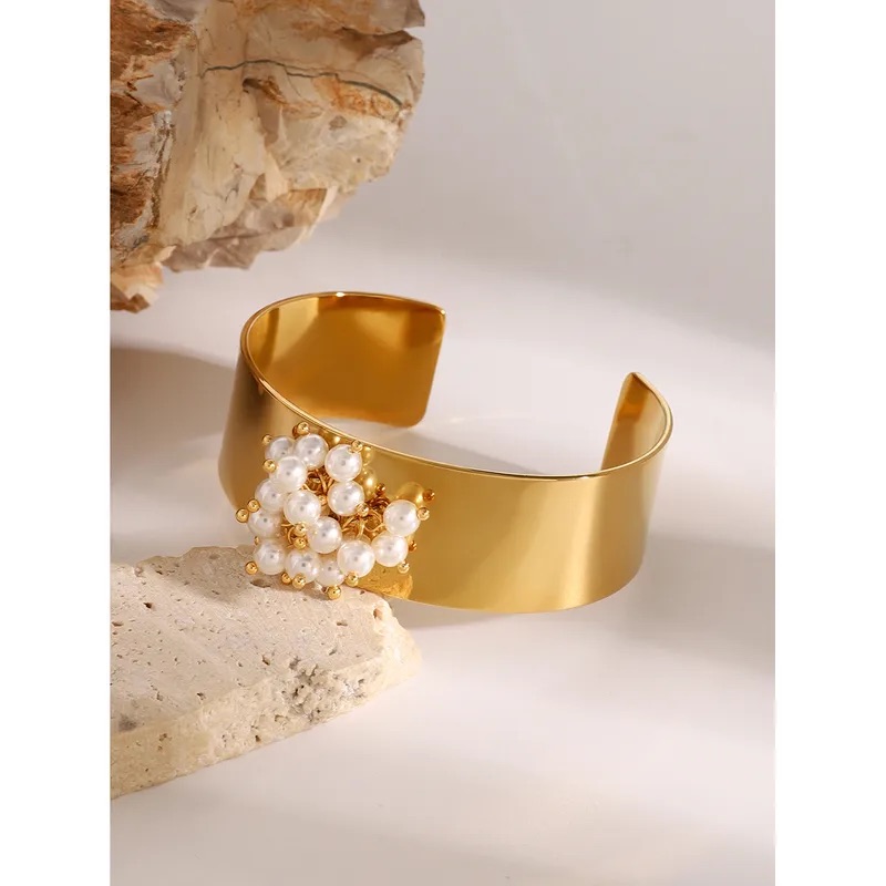 Pearl Cluster Statement Cuff Bracelet - Image 3