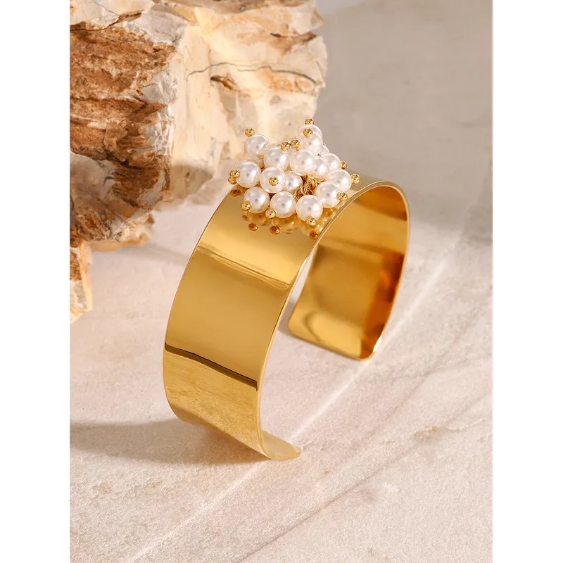 Pearl Cluster Statement Cuff Bracelet - Image 2