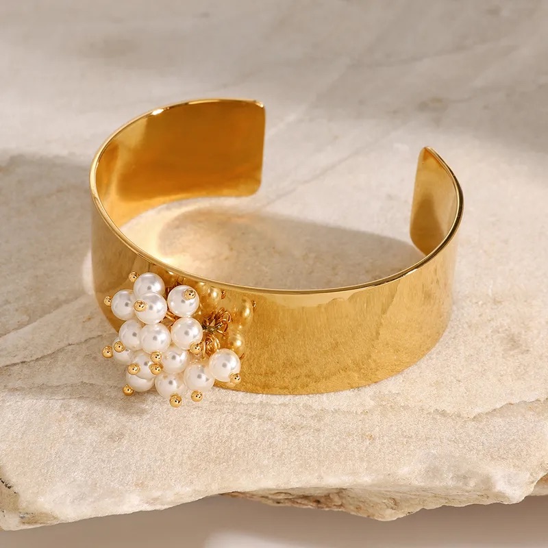 Pearl Cluster Statement Cuff Bracelet - Image 7
